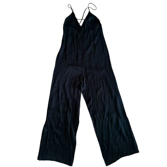 VICTORIA’S SECRET Wide Leg Floral Jacquard Deep V Cross Back Jumpsuit Black Sz S - Picture 7 of 12